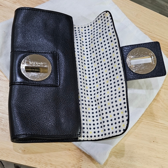 Kate Spade Black Leather 2 Way Clutch Shoulder Handbag Gold Chain & Dustbag EUC - Picture 9 of 16